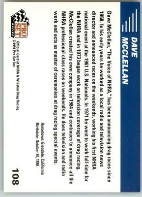 Dave McClellan - 1991 Pro Set NHRA - #108 - Racing - Racing Card Single
