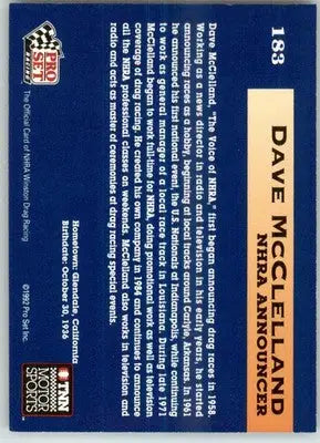 Dave McClelland - 1992 Pro Set NHRA - #183 - Racing - Racing Card Single