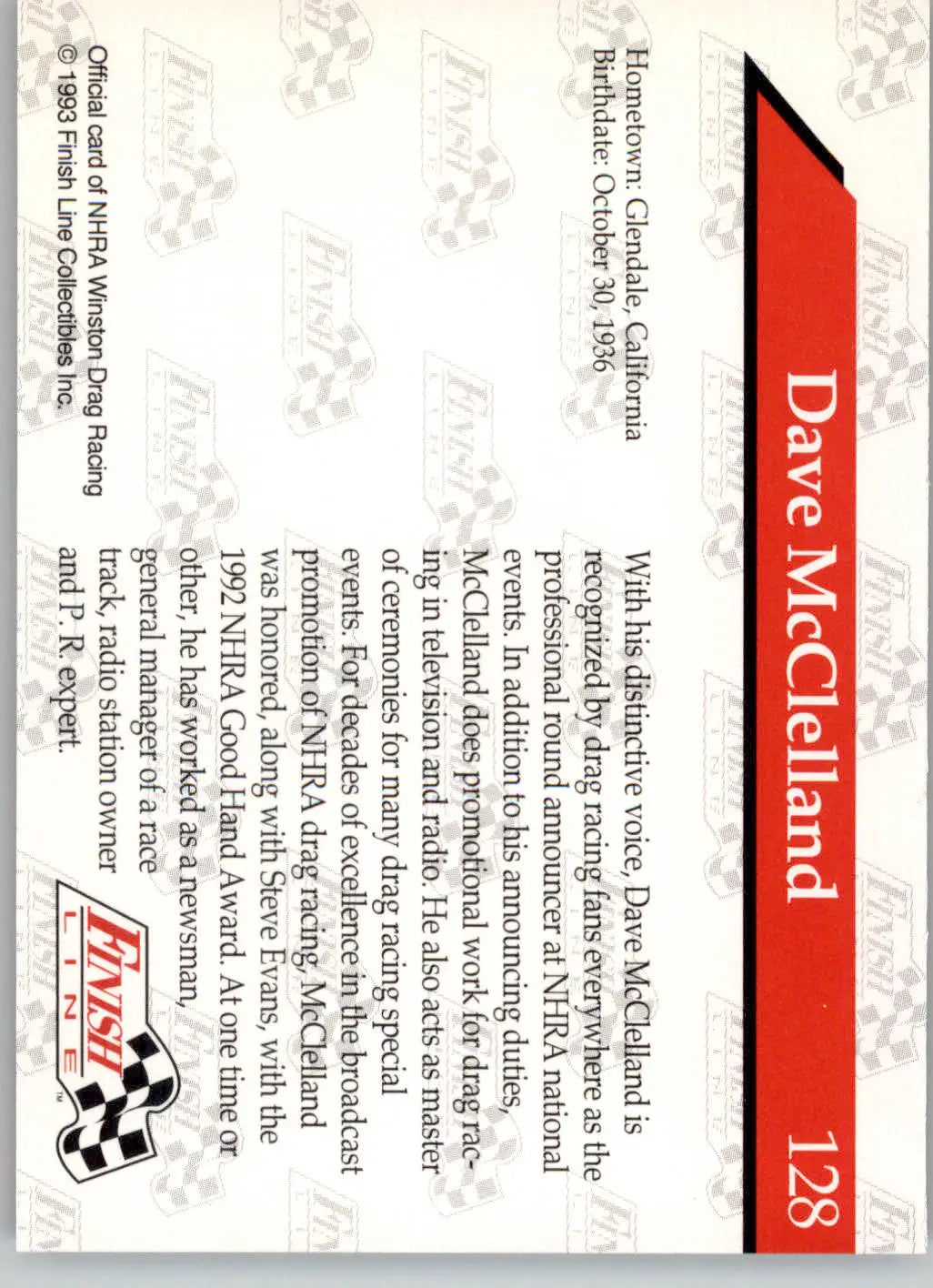 Dave McClelland - 1993 Finish Line NHRA - #128 - Racing