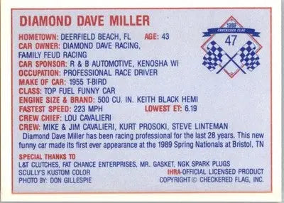 Dave Miller - 1989 Checkered Flag IHRA - #47 - Racing - Racing Card Single