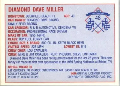 Dave Miller - 1989 Checkered Flag IHRA - #48 - Racing - Racing Card Single