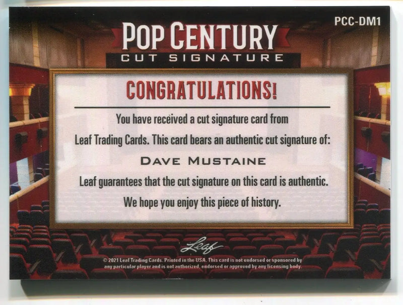 Dave Mustaine 2021 Pop Century Signed Cut Megadeth Metallica Auto #PCC-DM1 - Music Card Single