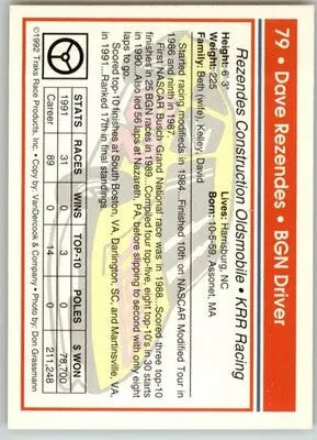 Dave Rezendes - 1992 Traks - #79 - Racing - Racing Card Single