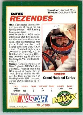 Dave Rezendes - 1993 Maxx - #79 - Racing - Racing Card Single