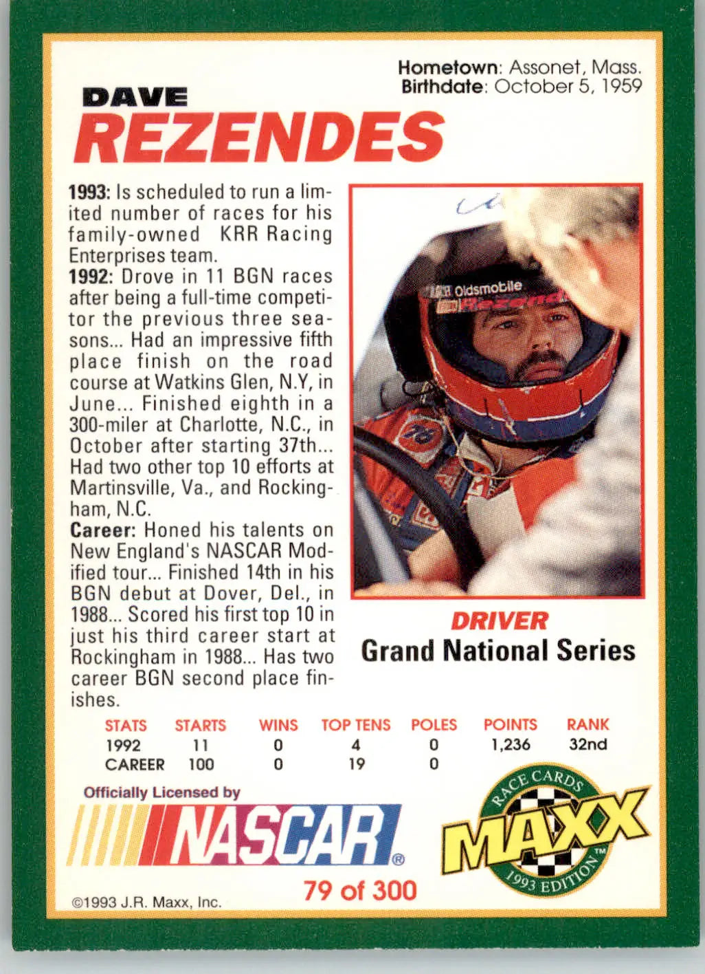 Dave Rezendes - 1993 Maxx - #79 - Racing - Racing Card Single