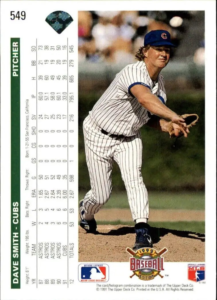 Dave Smith 1992 Upper Deck MLB #549 Baseball Card Chicago Cubs - Baseball Card Single