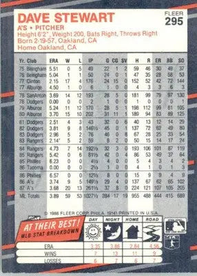Dave Stewart - 1988 Fleer - #295 - Baseball - Baseball Card Single