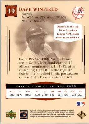 Dave Winfield - 2004 Upper Deck Sweet Spot Classic - #19 - Baseball - Baseball Card Single