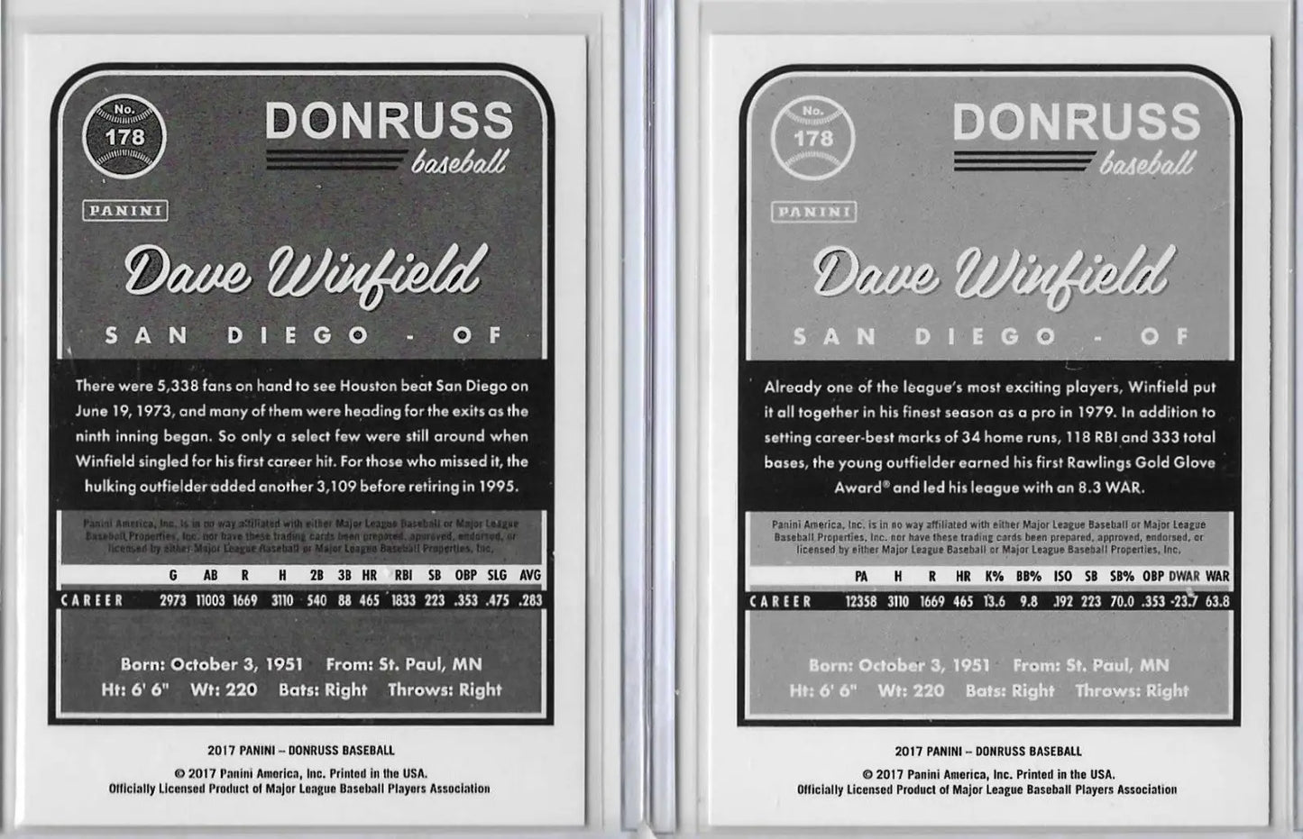 Dave Winfield 2017 Donruss Base & 12-Time All-Star VAR Lot. L-2 - 2017 Donruss Dave Winfield Base & Varition.