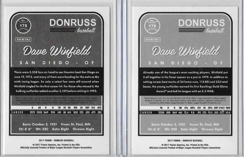 Dave Winfield 2017 Donruss Base & 12-Time All-Star VAR Lot. L-2 - 2017 Donruss Dave Winfield Base & Varition.