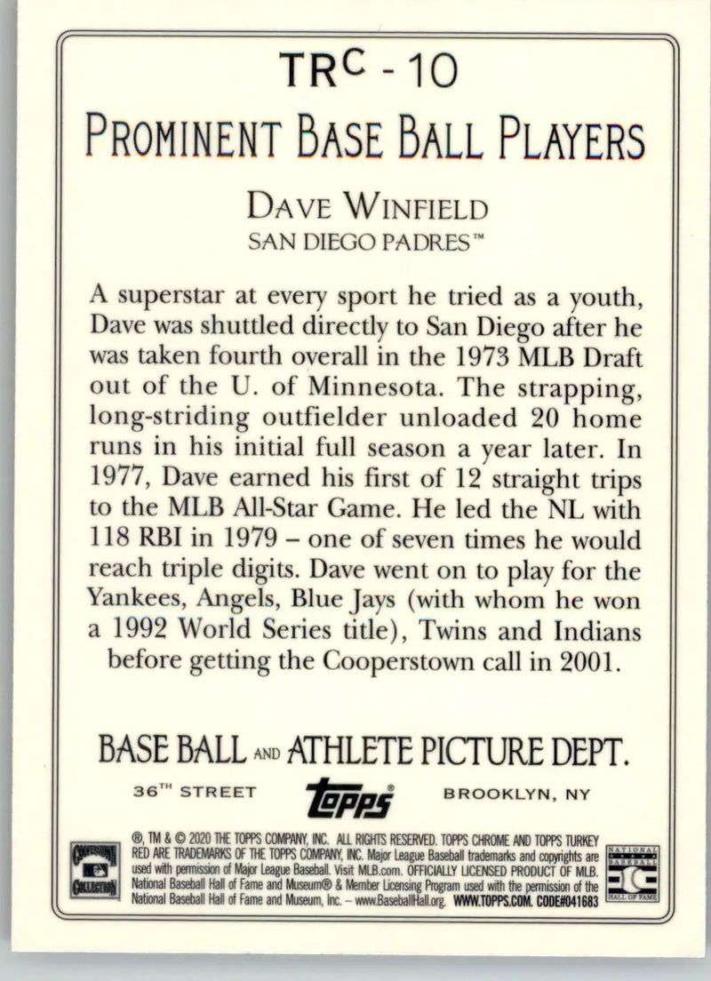 Dave Winfield - 2020 Topps Update - #TRC-10 - Turkey Red 2020 Chrome Baseball - Baseball Card Single