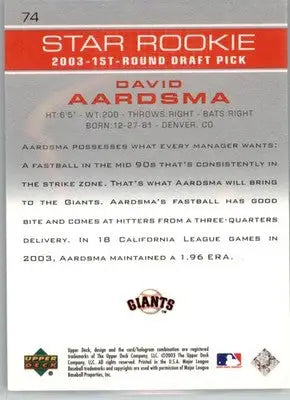 David Aardsma - 2003 Upper Deck Prospect Premieres - #74 - AUTO Baseball - Baseball Card Single