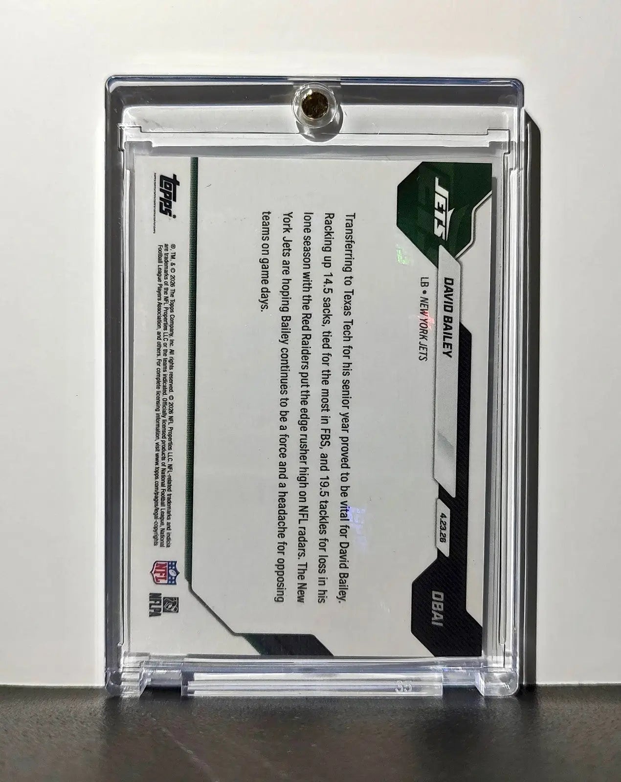 David Bailey Rookie 2026 Topps Now Draft Night #DBAL Red Foil 2/5 Card Jets - Football Card Single