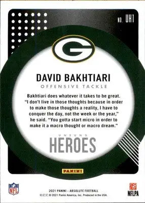 David Bakhtiari - 2021 Panini Absolute - #UH1 - Unsung Heroes Football - Football Card Single