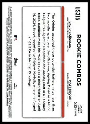David Bañuelos / Matt Krook Rookie 2024 Topps Update #US315 Baltimore Orioles - Baseball Card Single