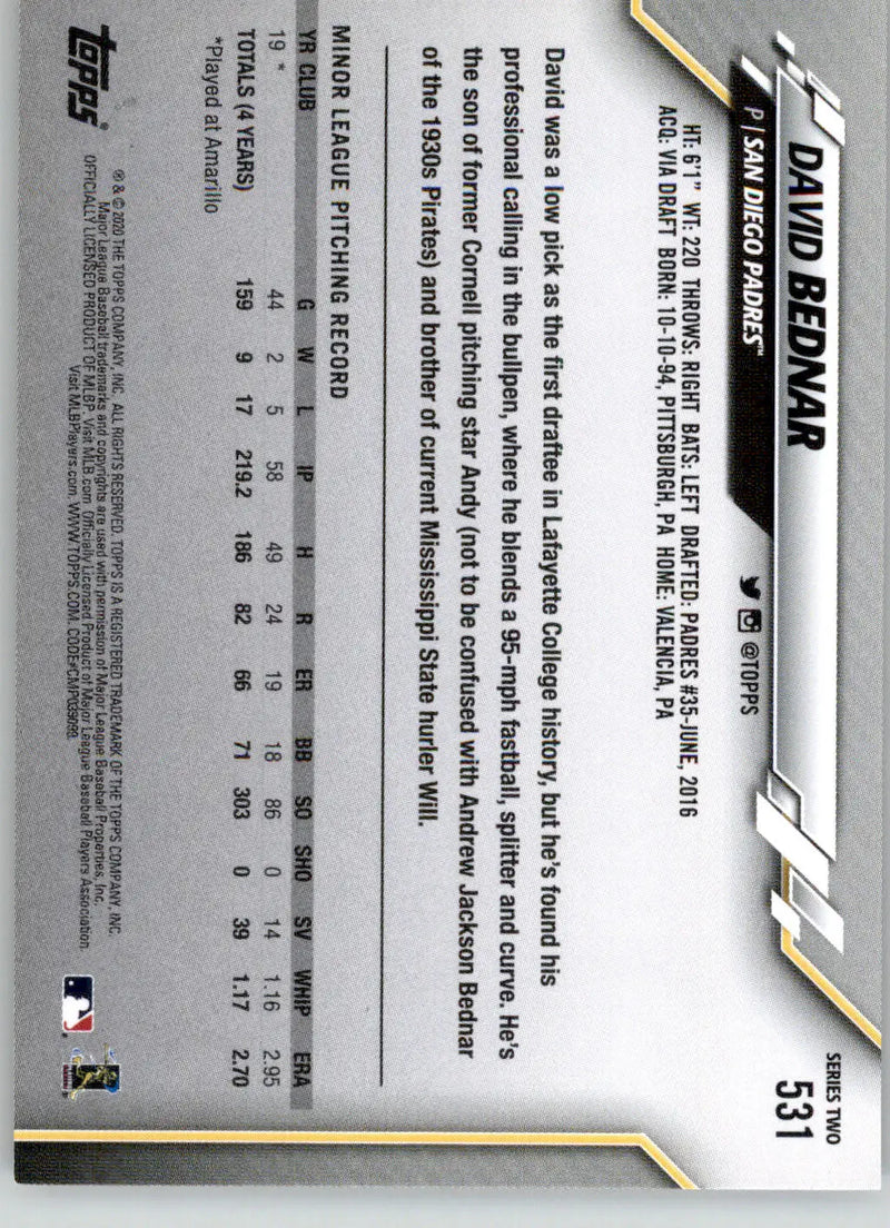 David Bednar - 2020 Topps - #531 - RC Gold Star Baseball - Baseball Card Single