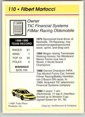 David Green’s Car - 1991 Traks - #110 - Racing - Racing Card Single