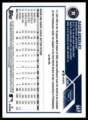 David Hensley Rookie 2023 Topps #649 Houston Astros - Baseball Card Single
