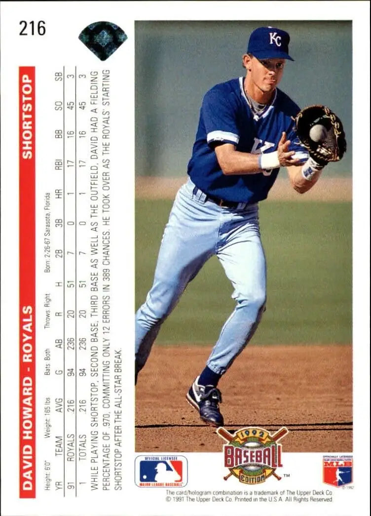 David Howard 1992 Upper Deck MLB #216 Baseball Card Kansas City Royals - Baseball Card Single