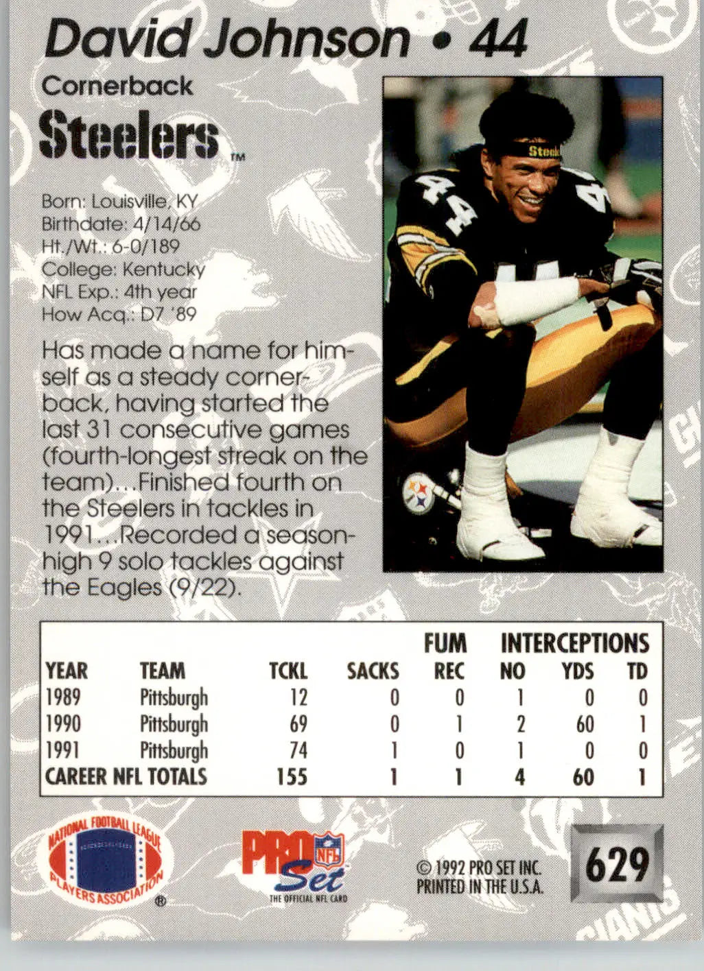 David Johnson - 1992 Pro Set - #629 - Football - Football Card Single