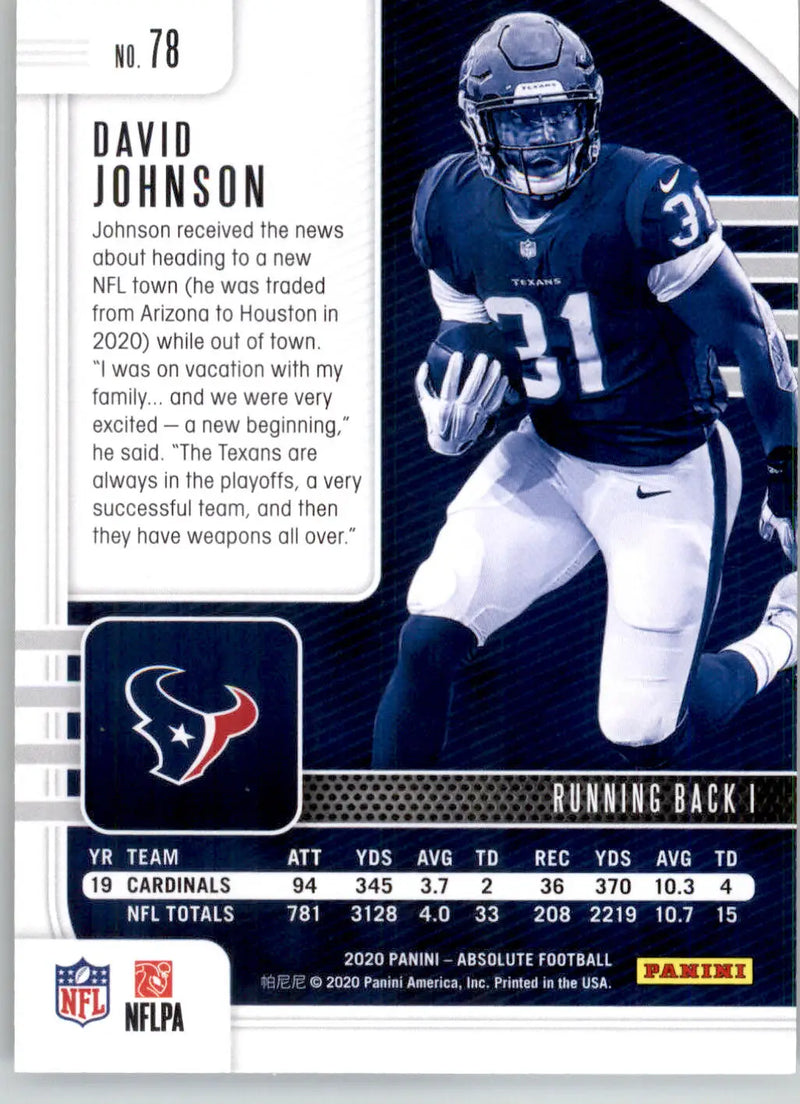 David Johnson - 2020 Panini Absolute - #78 - Retail Football