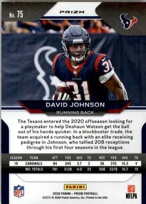David Johnson - 2020 Panini Prizm - #75 - Prizm Lazer Football - Football Card Single