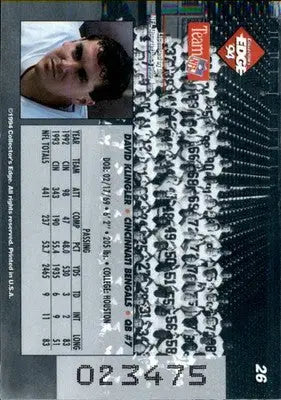 David Klingler - 1994 Collector’s Edge - #26 - Boss Squad Silver Football - Football Card Single