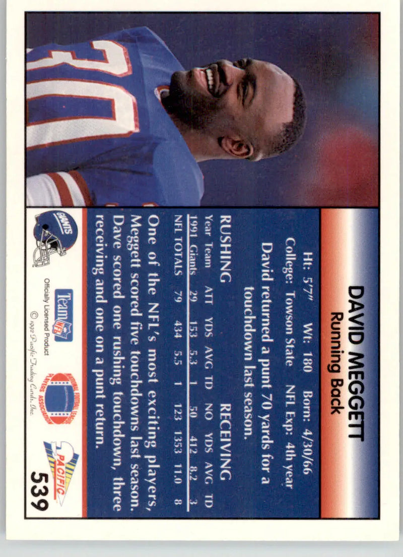 David Meggett - 1992 Pacific - #539 - Football