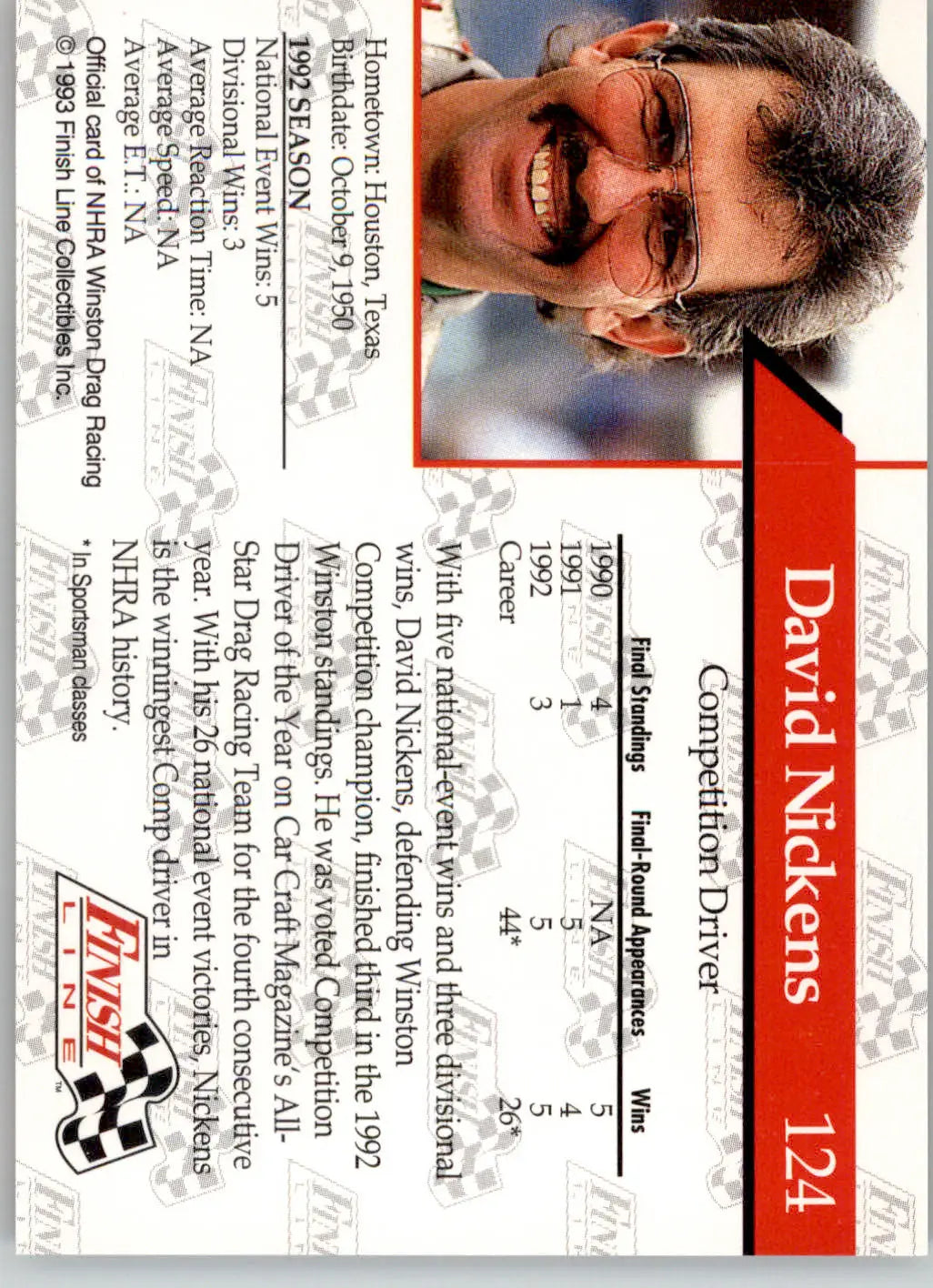 David Nickens - 1993 Finish Line NHRA - #124 - Racing