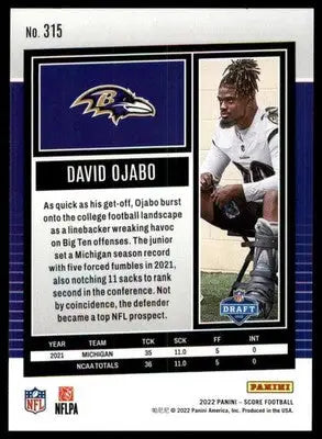David Ojabo Rookie 2022 Score #315 Baltimore Ravens - Football Card Single