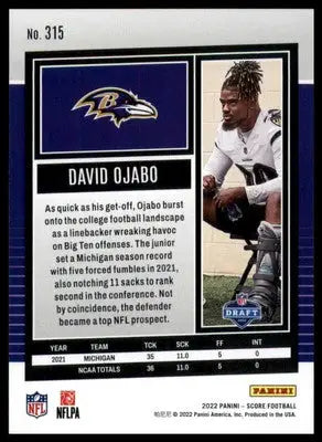 David Ojabo Rookie 2022 Score Gold #315 Baltimore Ravens - Football Card Single