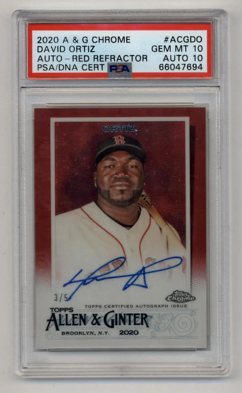 David Ortiz 2020 Allen and Ginter Red Refractor Auto 3/5 PSA 10 Auto 10 - Baseball Card Single