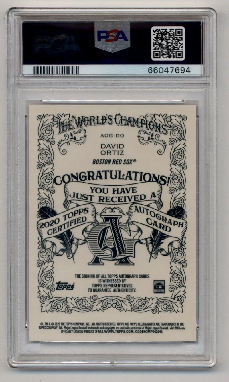 David Ortiz 2020 Allen and Ginter Red Refractor Auto 3/5 PSA 10 Auto 10 - Baseball Card Single