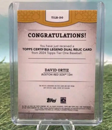 David Ortiz 2024 Topps Tier One Legends Dual Relic baseball card - Red Sox 16/25