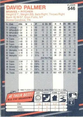 David Palmer - 1988 Fleer - #546 - Baseball - Baseball Card Single