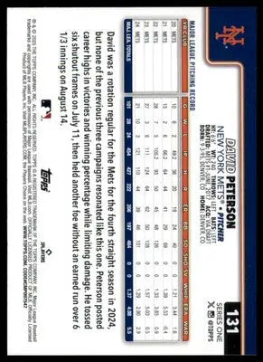 David Peterson 2025 Topps #131 New York Mets - Baseball Card Single