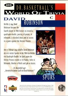 David Robinson - 1994-95 Collector’s Choice - #403 - Silver Signature Basketball - Basketball Card Single
