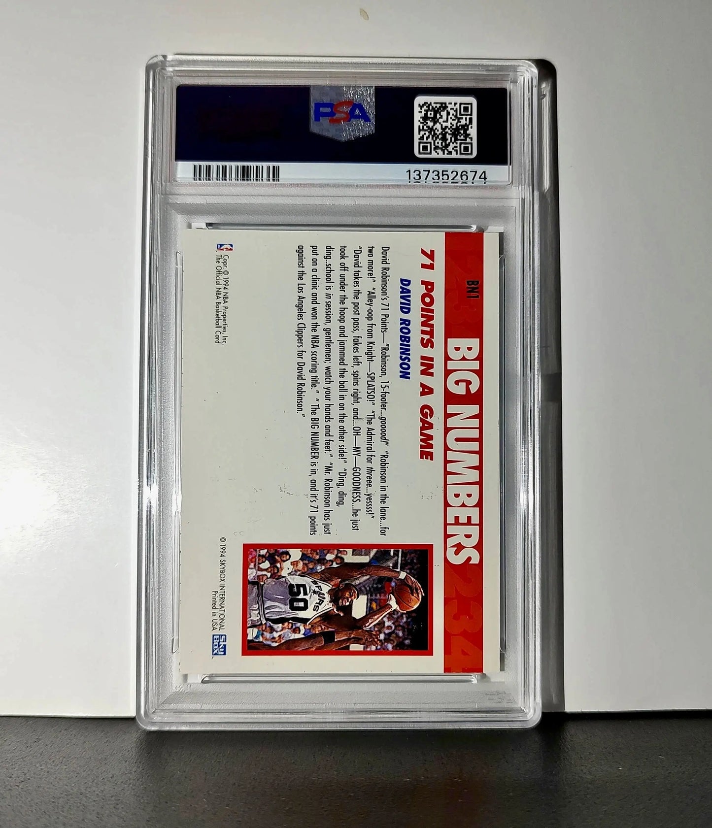 David Robinson 1994 NBA Hoops Big Numbers #BN1 Rainbow PSA 9 Mint