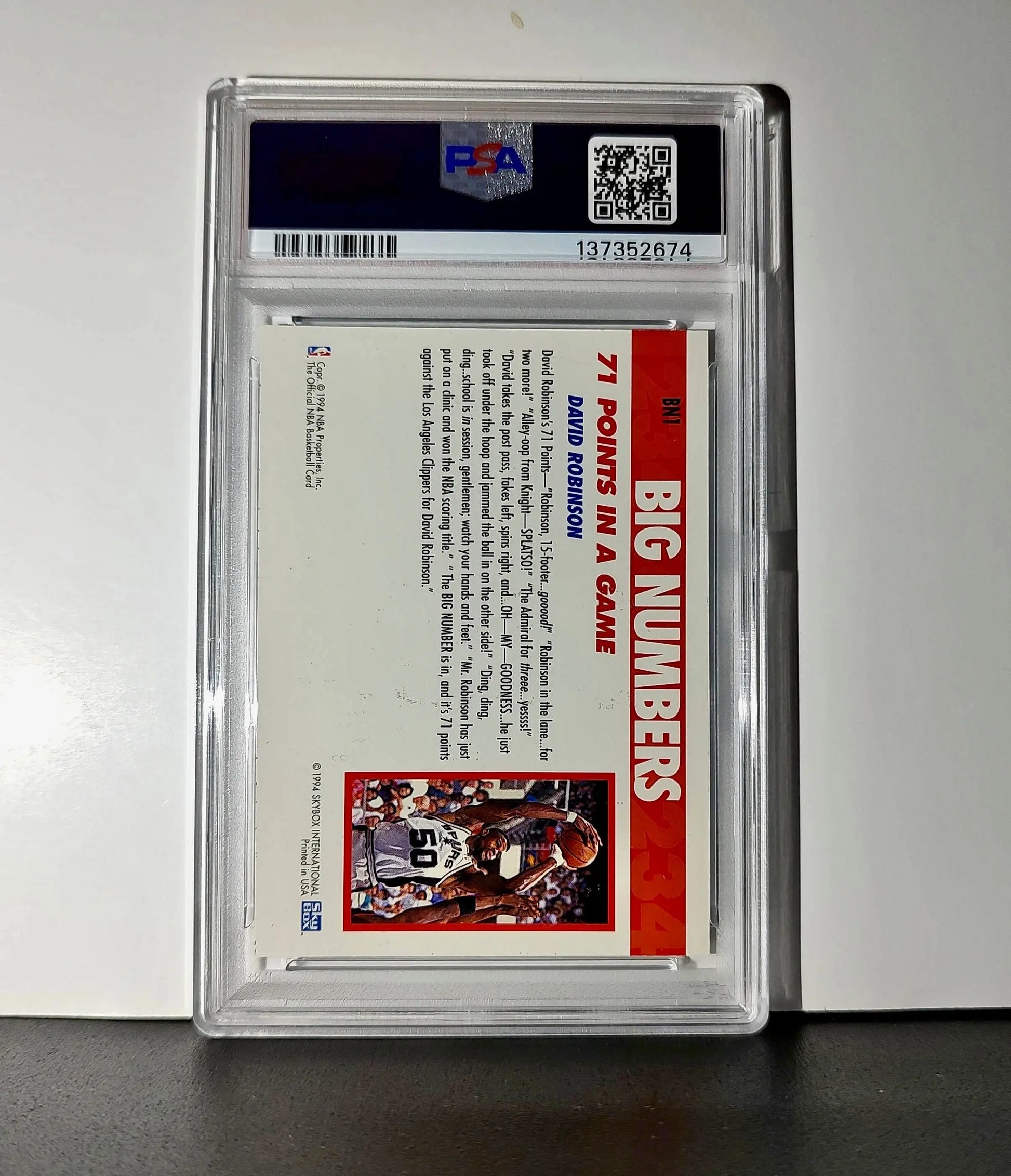 David Robinson 1994 NBA Hoops Big Numbers #BN1 Rainbow PSA 9 Mint