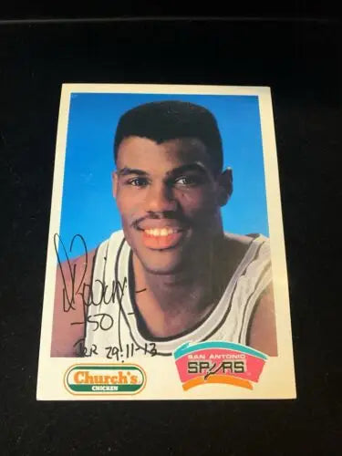 Autographed David Robinson 5x7 promo card for San Antonio Spurs collectors and fans