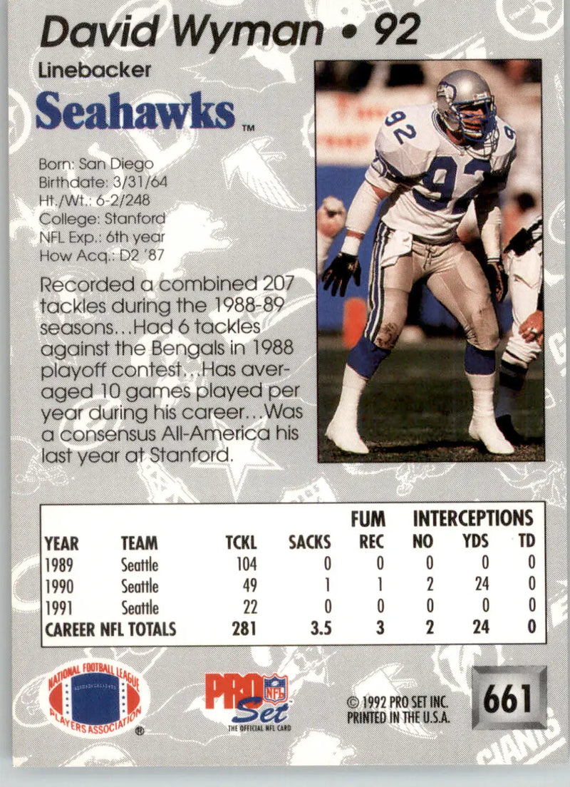 David Wyman - 1992 Pro Set - #661 - Football - Football Card Single