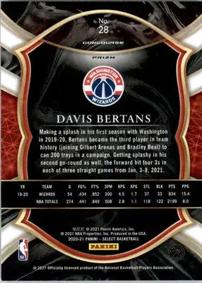 Davis Bertans - 2020-21 Panini Select - #28 - Blue Prizms Basketball - Basketball Card Single