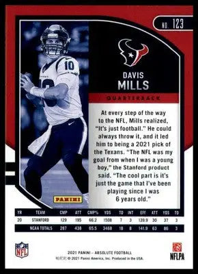 Davis Mills Rookie 2021 Panini Absolute Retail #123 Houston Texans - Football Card Single