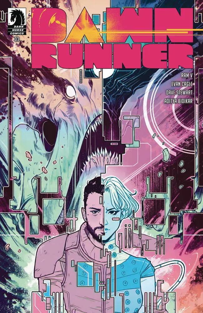 Comic book cover art of Dawnrunner #3 Cover C Wjingaard in pink and blue colors