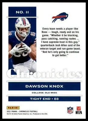 Dawson Knox 2021 Panini Chronicles #11 Buffalo Bills - Football Card Single