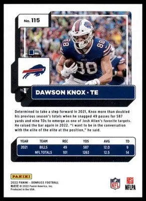 Dawson Knox 2022 Donruss #115 Buffalo Bills - Football Card Single