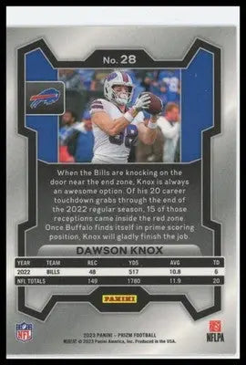 Dawson Knox 2023 Panini Prizm #28 Buffalo Bills