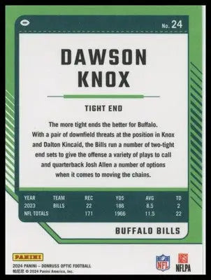Dawson Knox 2024 Donruss Optic #24 Buffalo Bills