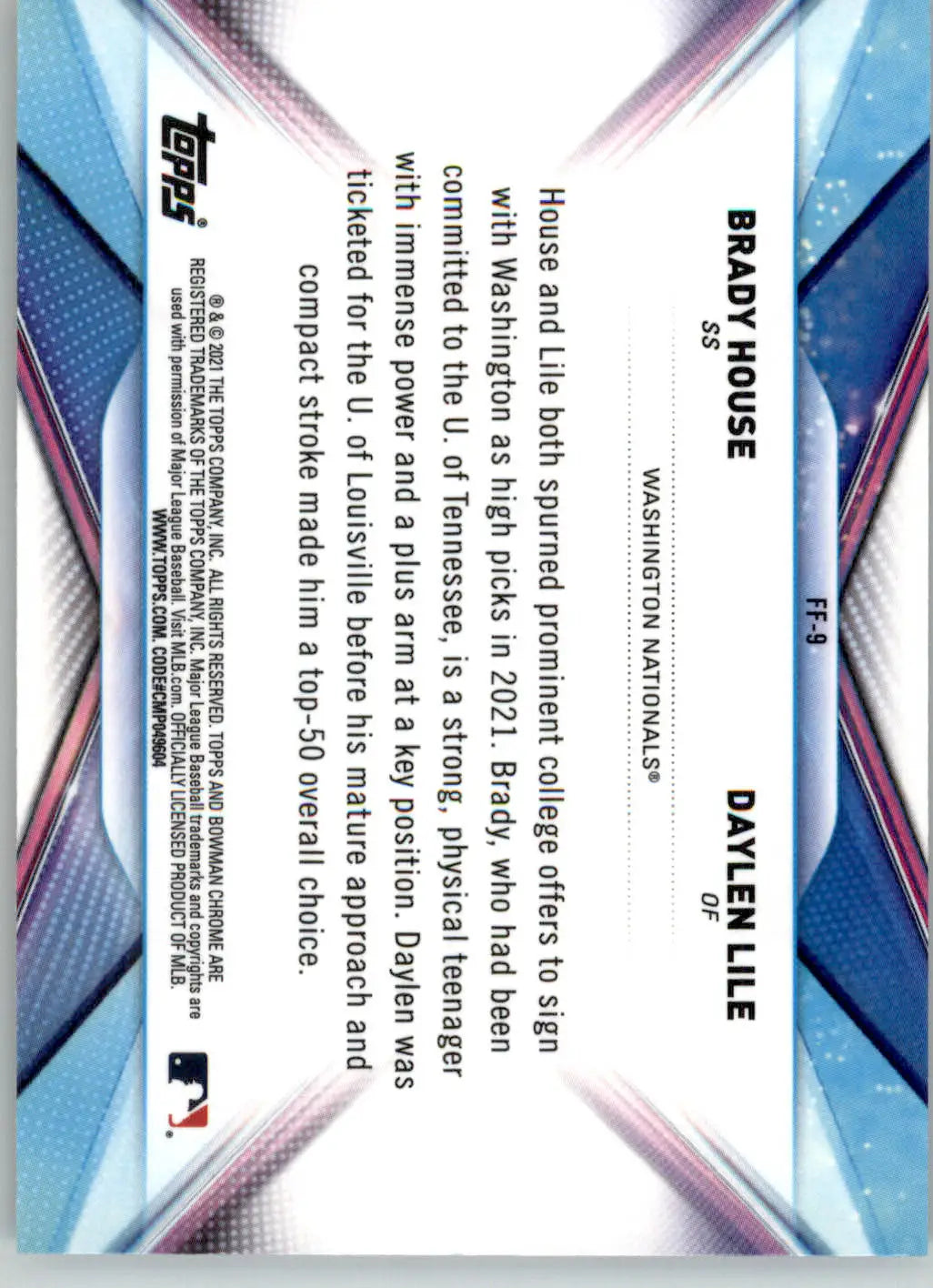 Daylen Lile / Brady House - 2021 Bowman Draft - #FF-9 - Franchise Futures - Baseball Card Single