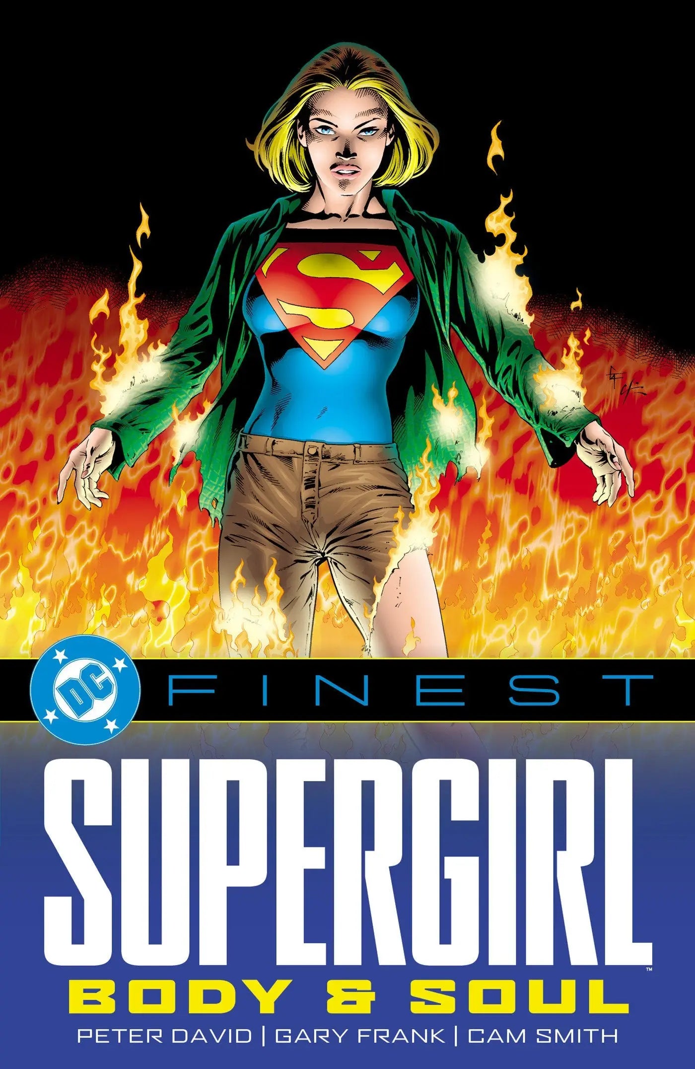 Comic book cover of Supergirl engulfed in flames from DC Finest Supergirl Body And Soul